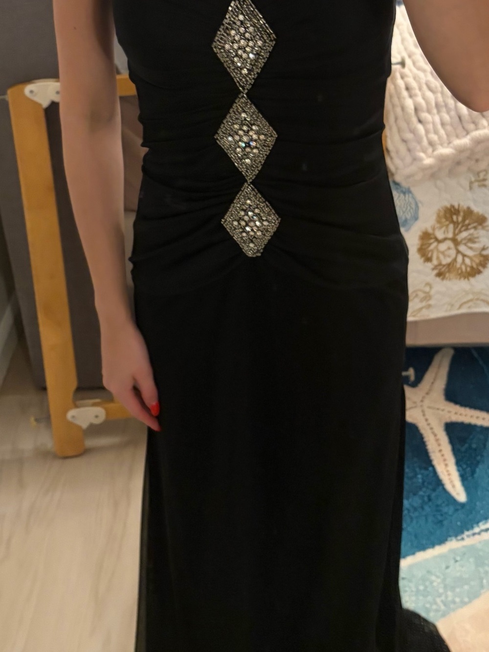 Elegant Black Evening Gown with Crystal Accents